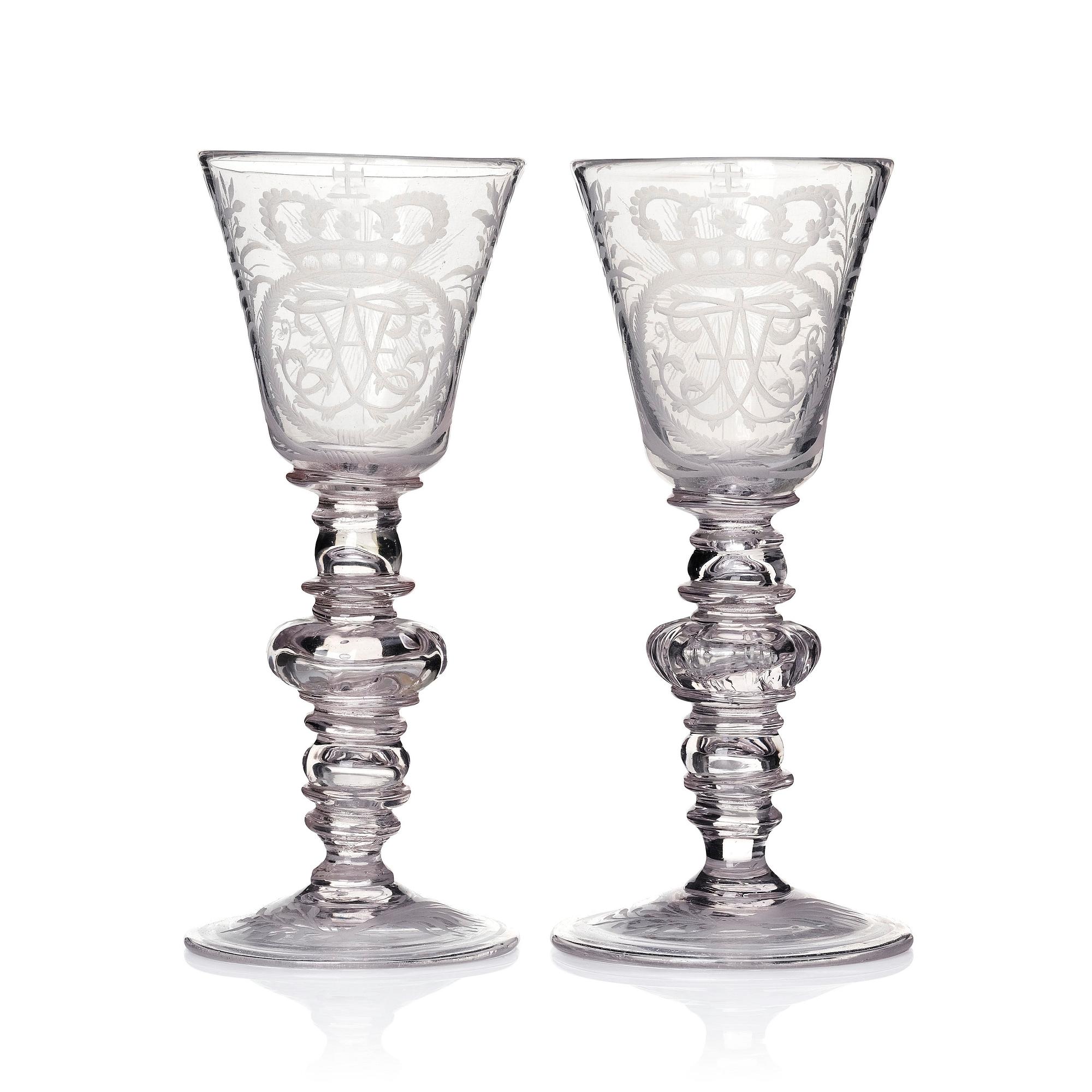 A pair of Swedish glass goblets, presumably Kungsholms glass manufactory, 18th Century.