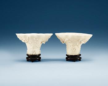 1756. Two blanc de chine libation cups, Qing dynasty, Kangxi (1662-1722).