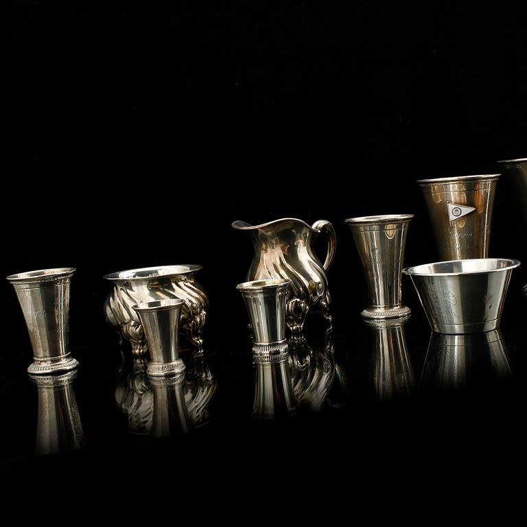 PARTI SILVER, 13 delar. Bl a GAB Stockholm 1895. Tot ca 620 g.