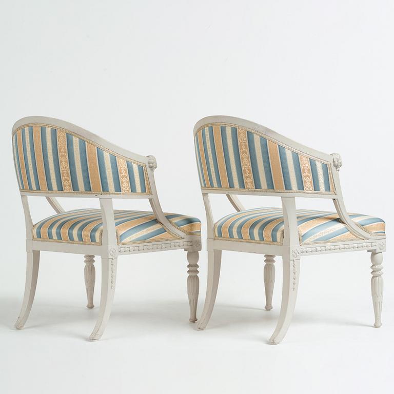 A pair of late Gustavian circa 1800 armchairs.