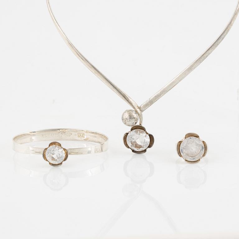 Alton, ring, bangle, necklace, silver with white synthetic spinel.