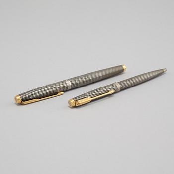 A sterling silver fountain pen and ball point pen by Parker, second half of the 20th century.