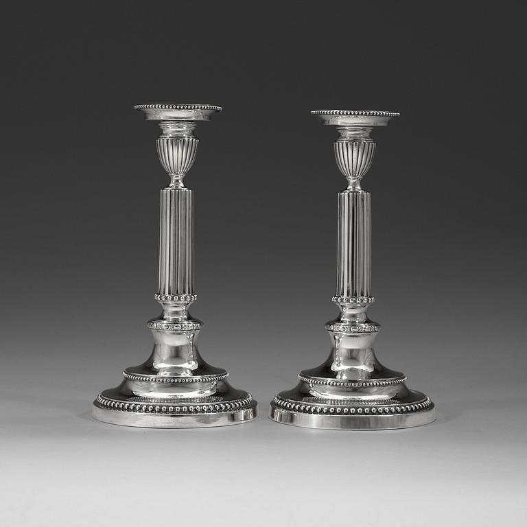 A pair of Swedish 18th century silver candlesticks, marks of Johan Schvart, Karlskrona 1787.