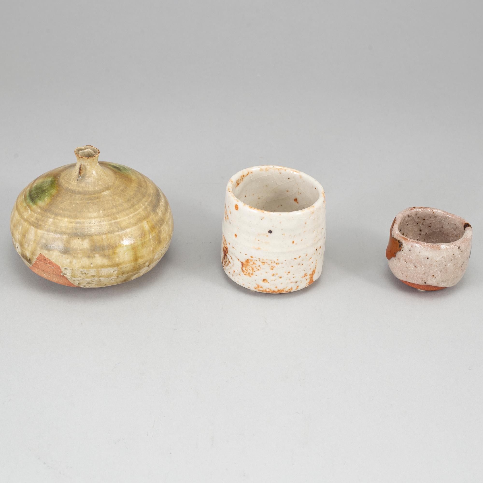 Vaser, 3 st, glaserat stengods, Japan,