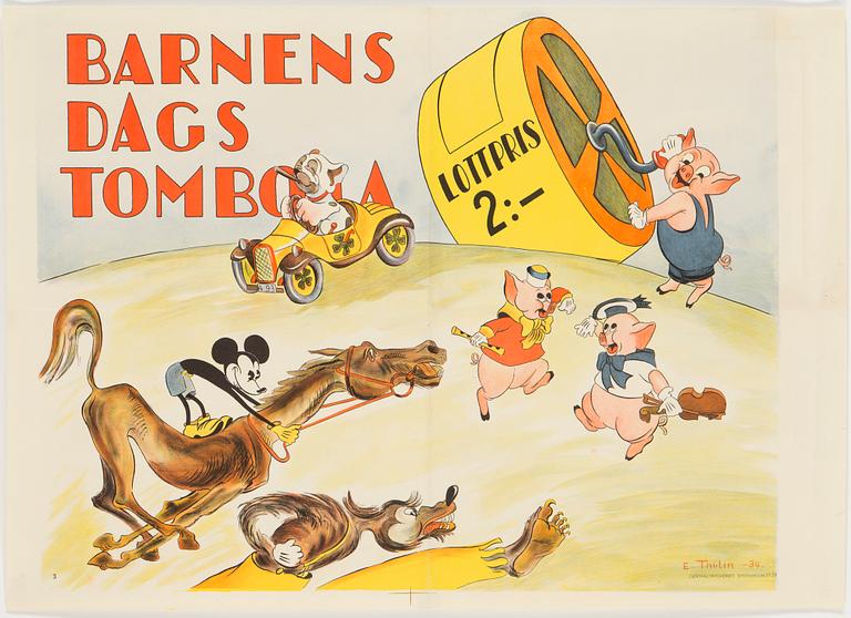 A poster from Barnens Dags Tombola, 1934.