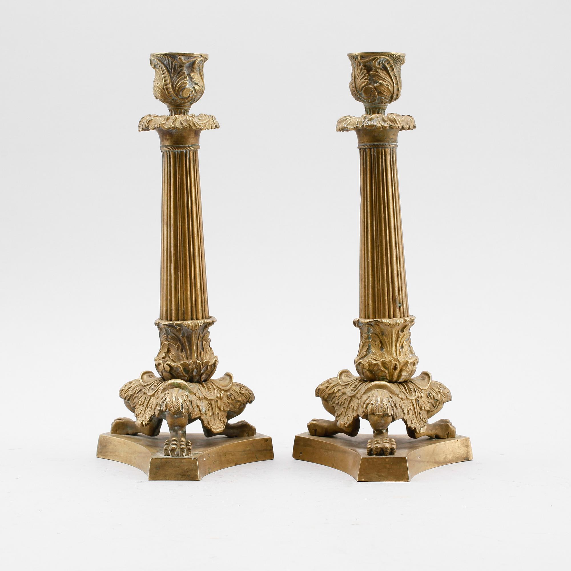 LJUSSTAKAR, 1 par, brons, senempire, 1800-talets första hälft.