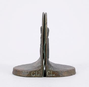 BOKSTÖD, ett par, brons, sign CL, 1900-talets början.