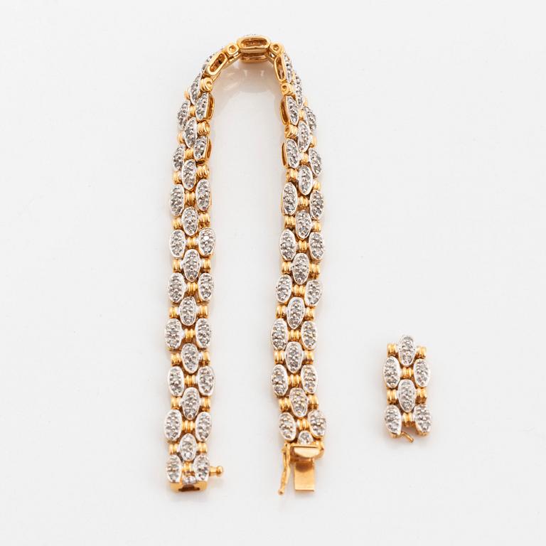 An 18K gold and white gold bracelet set with round brilliant-cut diamonds.