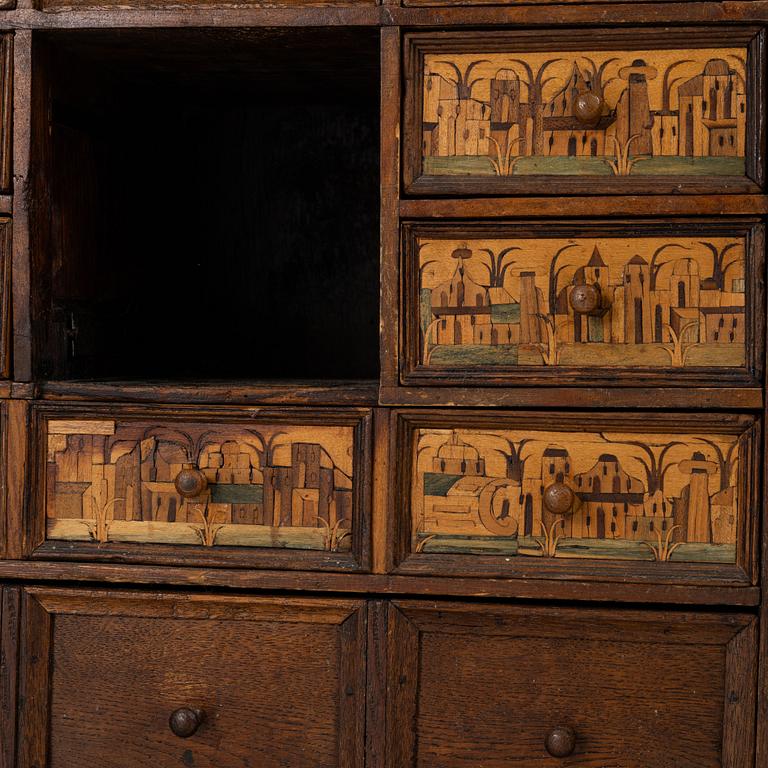 A South German or Tiroler Baroque marquetry curio cabinet, circa 1700.