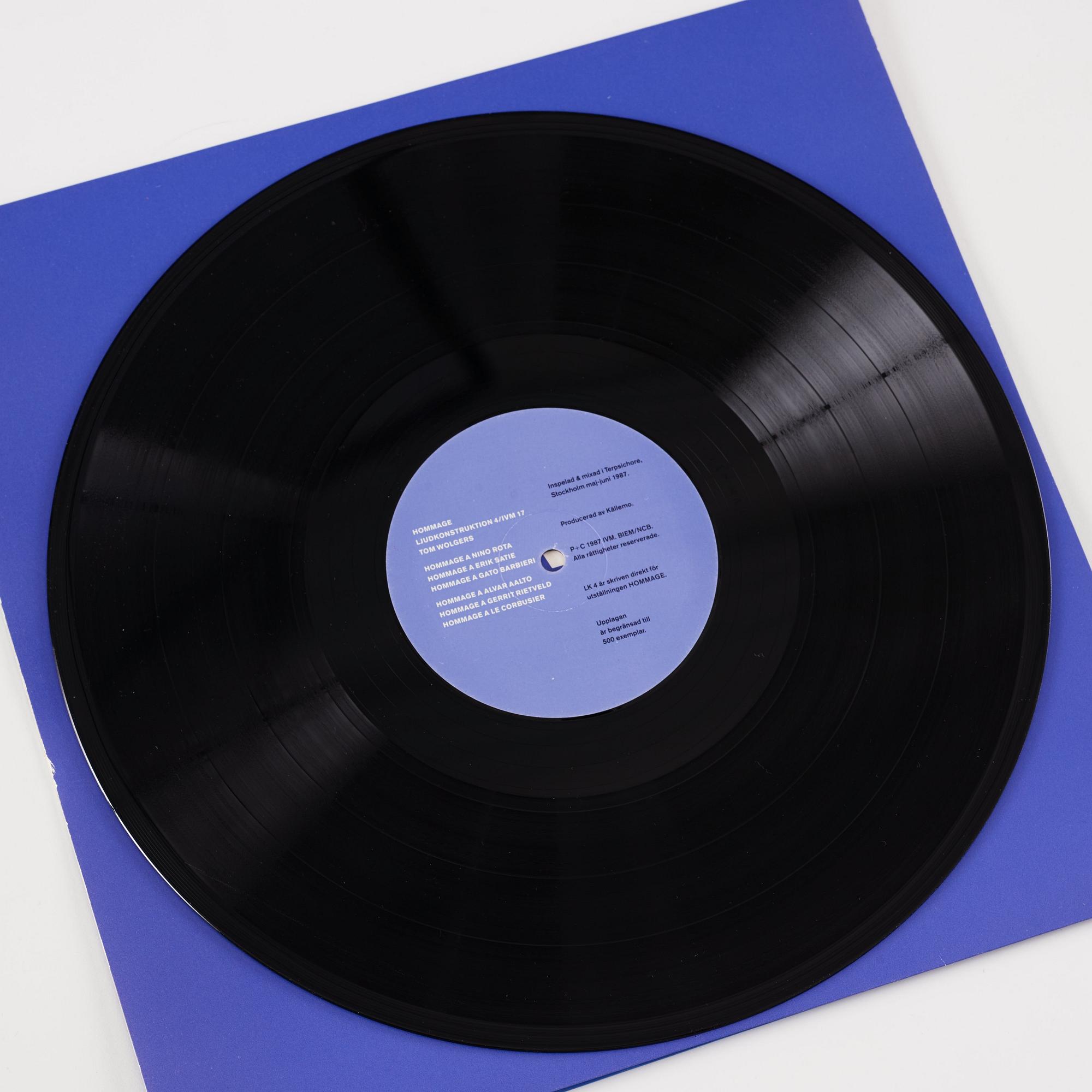 Tom Wolgers, "Sound Construction 4", ed. 500, an album for Jonas Bohlin's exhibition "Hommage", IVM – IVM 17, 1987.