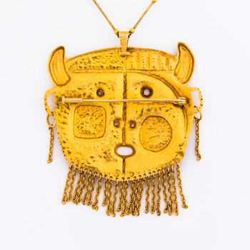 TAPIO WIRKKALA, HÄNGSMYCKE, "Djävulens huvud", 14K guld, N. Westerback, Helsingfors 1968.