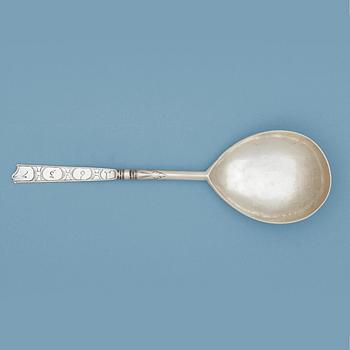 A Scandinavian 17th century silver spoon, unidentified makers mark.
