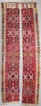 MATTOR, 2 st, Kelim, old, 384x70 resp 390x66.