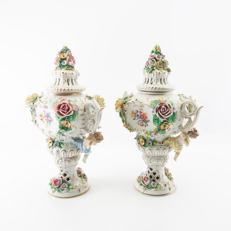 Potpourri urns 2 pcs Louis XV style Sitzendorf Germany first half of the 20th century porcelain.