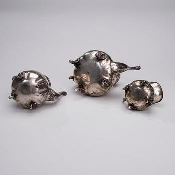 KAFFESERVIS, 3 delar, silver, nyrokoko, Tyskland 1800-talets slut. Vikt 1520 g.