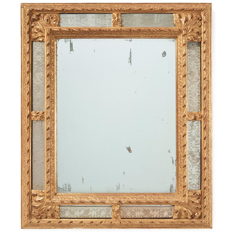 A North-European Baroque giltwood mirror, circa 1700.