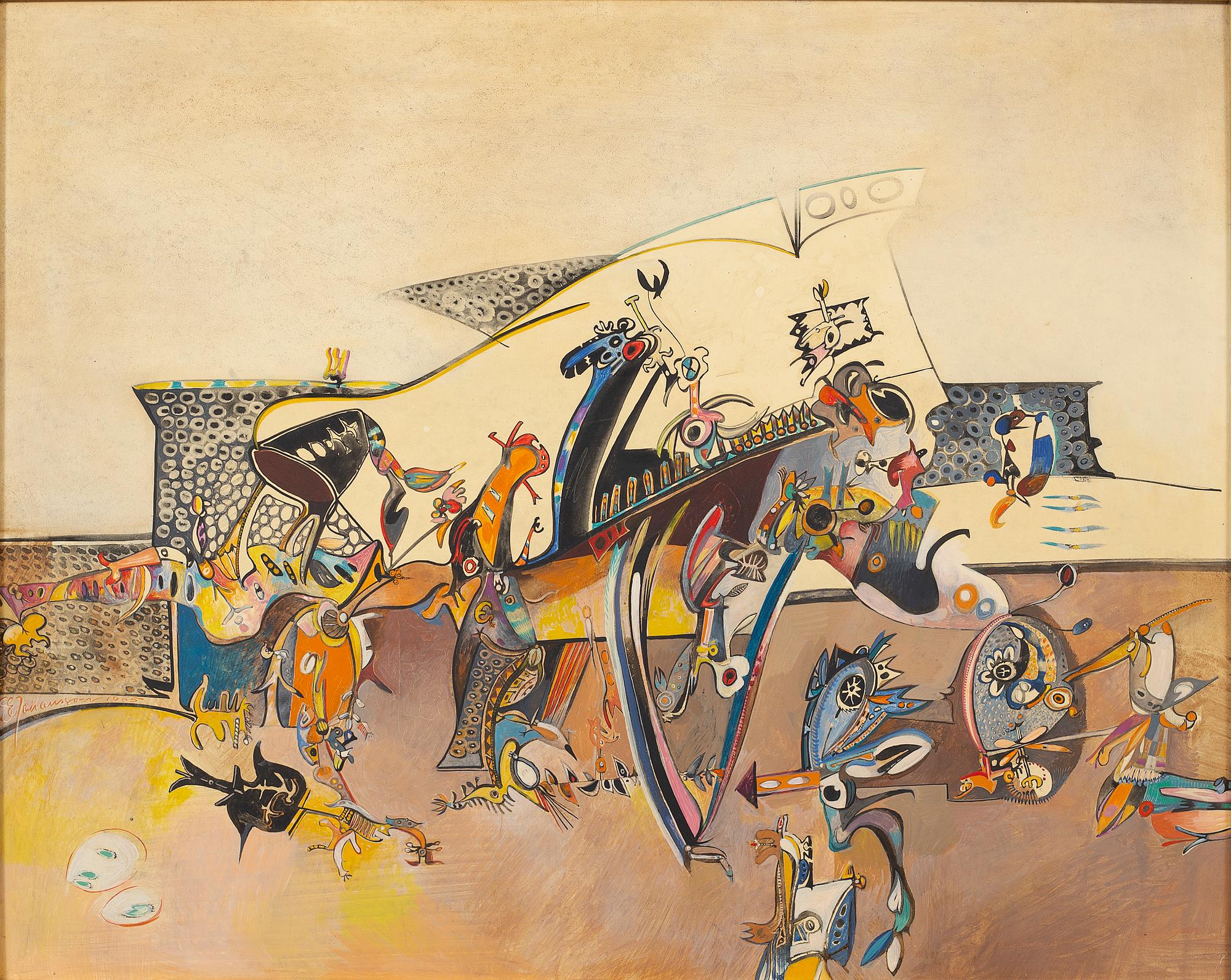 SVEN-ERIK JOHANSSON, gouache på pannå.