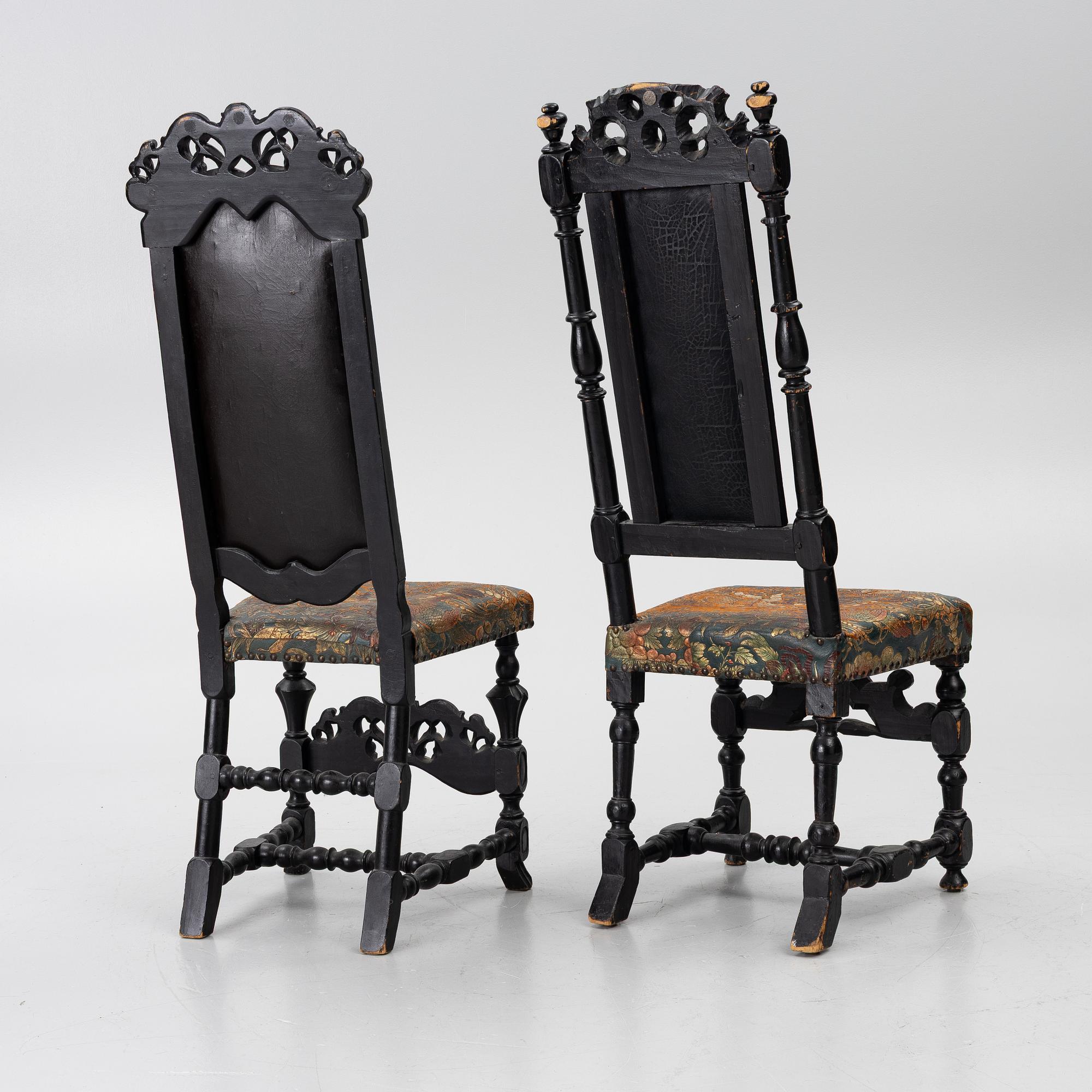 Two chairs, Caroline Baroque, 18th century.