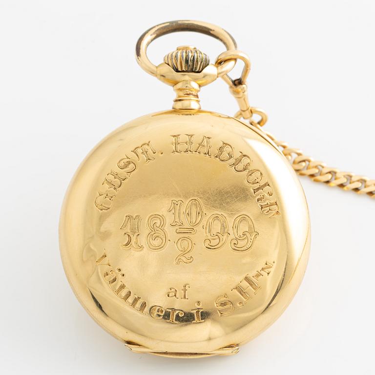 Omega, fickur, 18K guld, kedja i 18K guld, 51 mm.