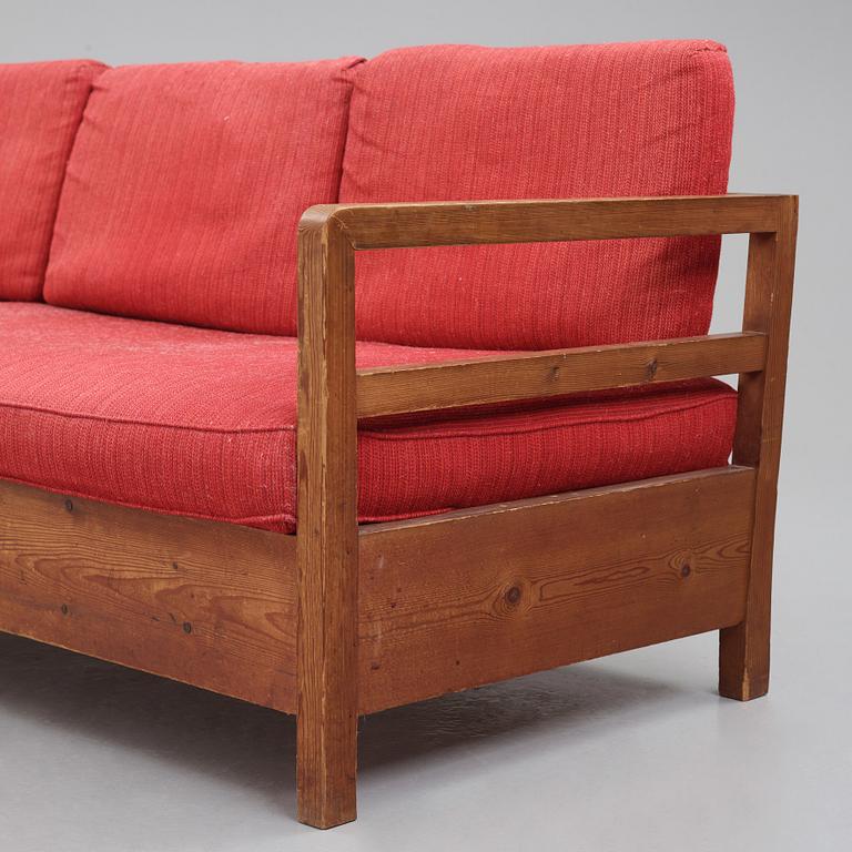 Axel Einar Hjorth, a stained pine sofa 'Sport', Nordiska Kompaniet Sweden, late 1930s.