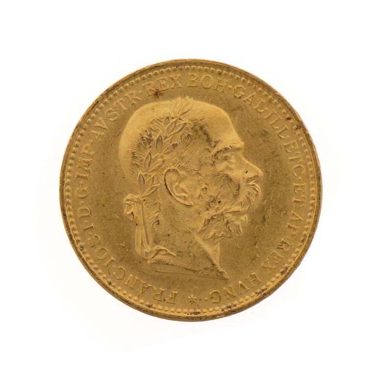 A GOLD COIN; 20 cor., Franz Joseph I 1893, gold (900).