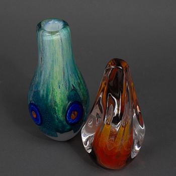 Monica Backström, two glass sculptures, 'Vatten' and 'Eld' from the series 'De fyra elementen', Kosta Boda.