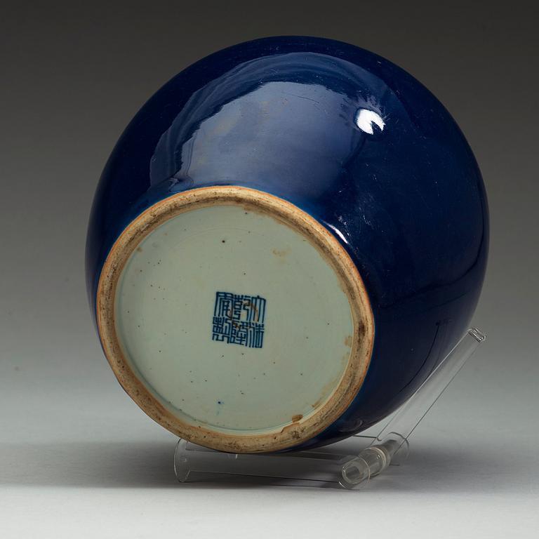 A powder blue jar, Qing dynasty Qianlong (1736-95). With Qianlong sealmark and of period.