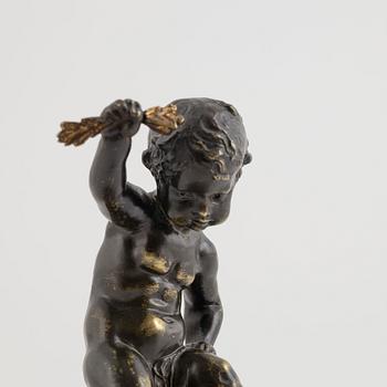 A bronze and marble figural timepiece, later part 18th century.