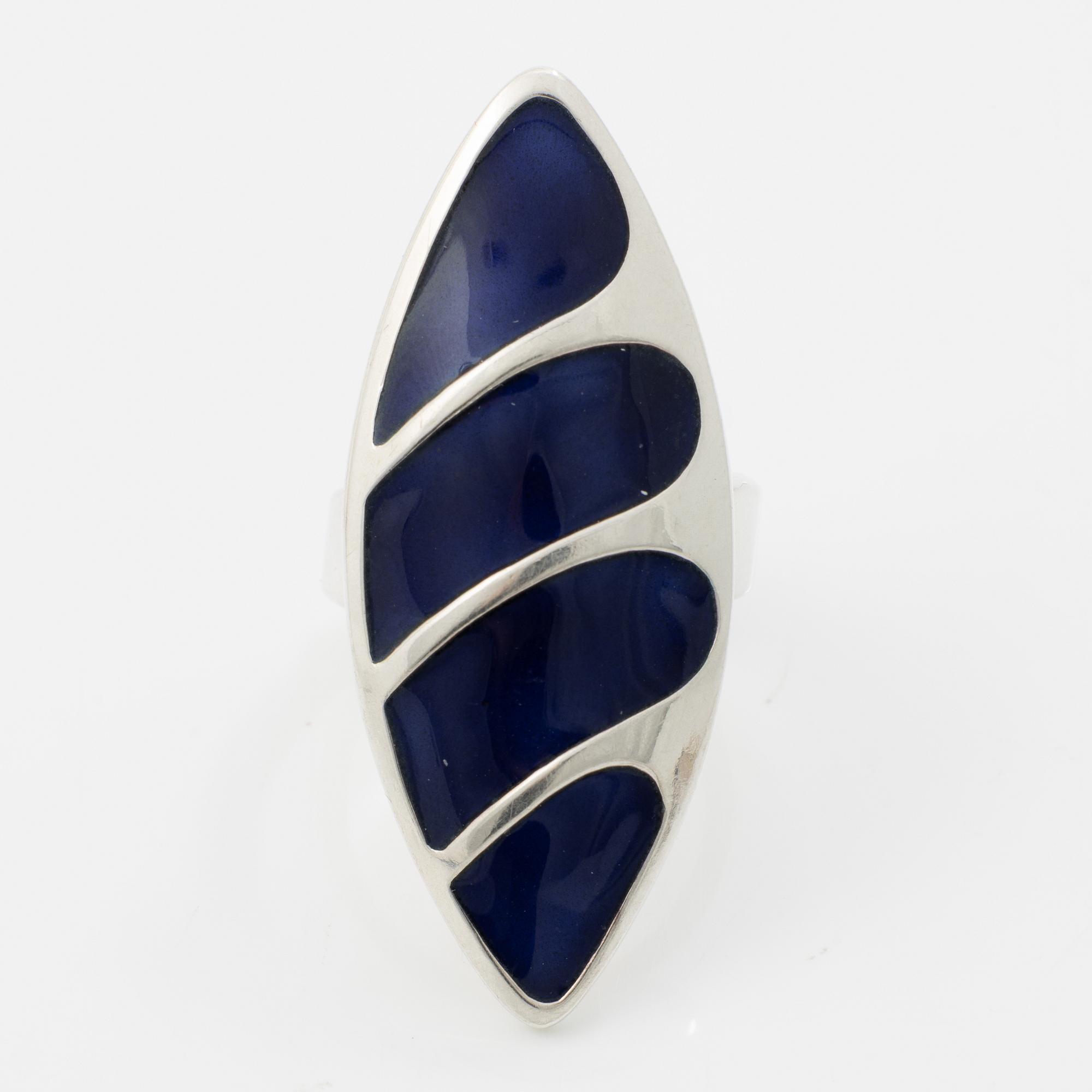 David Andersen, brooch, a pair of earrings and a pendant, silver and enamel.