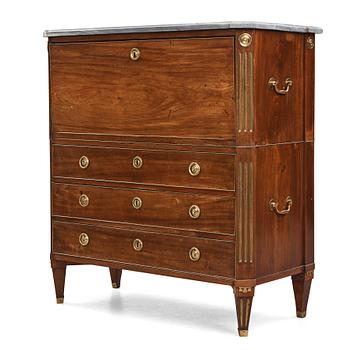 28. A late Gustavian mahogany and bleu turquin secretaire, Stockholm, late 18th century.