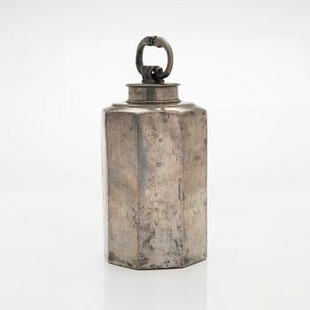 A pewter bottle, maker's mark of Daniel Rising, Turku, Finland, late 18th Century.