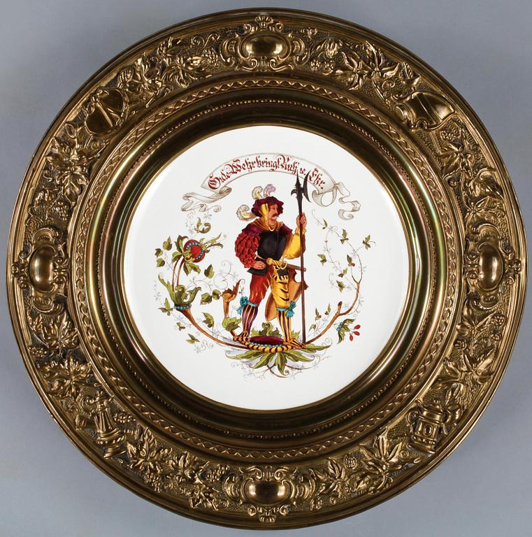 VÄGGDEKORATION, porslin mässing, 1800/1900-tal.