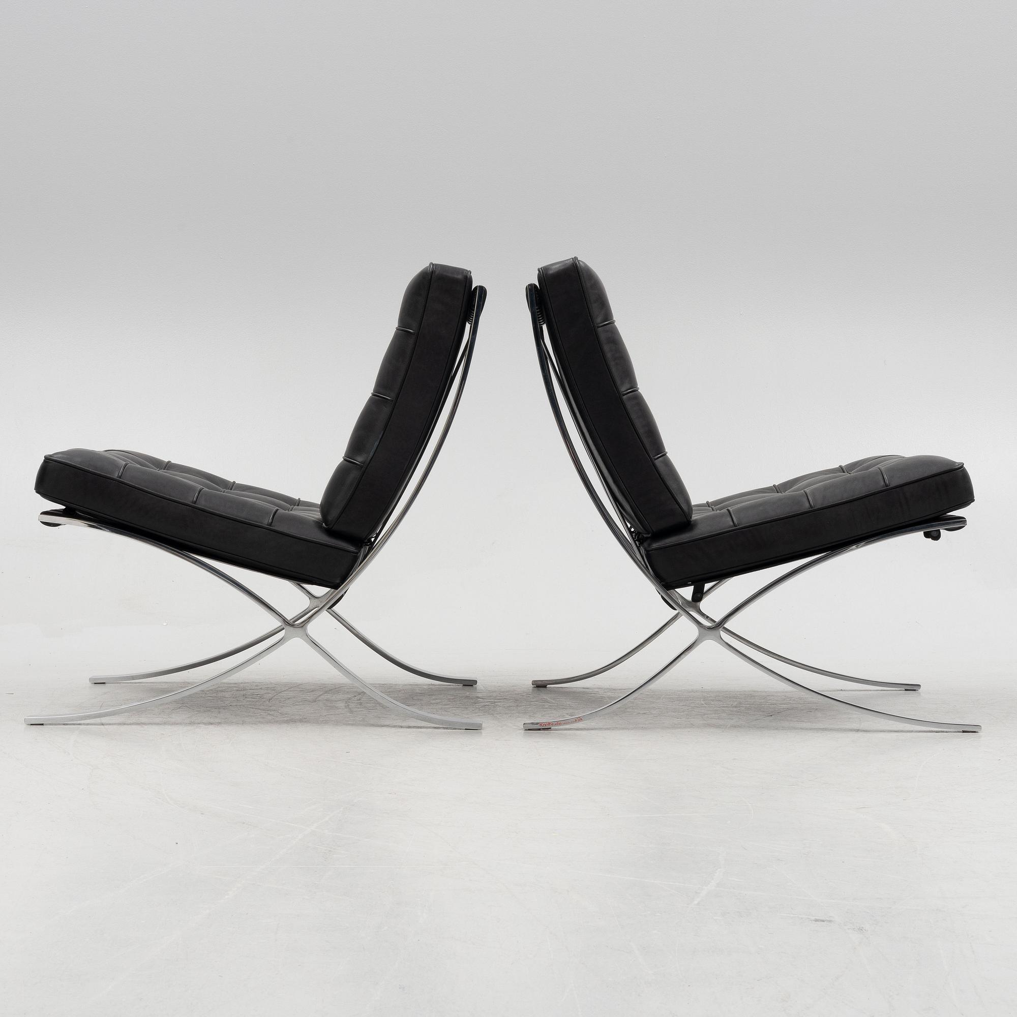 Ludwig Mies van der Rohe, a pair of "Barcelona" lounge chairs, Knoll.