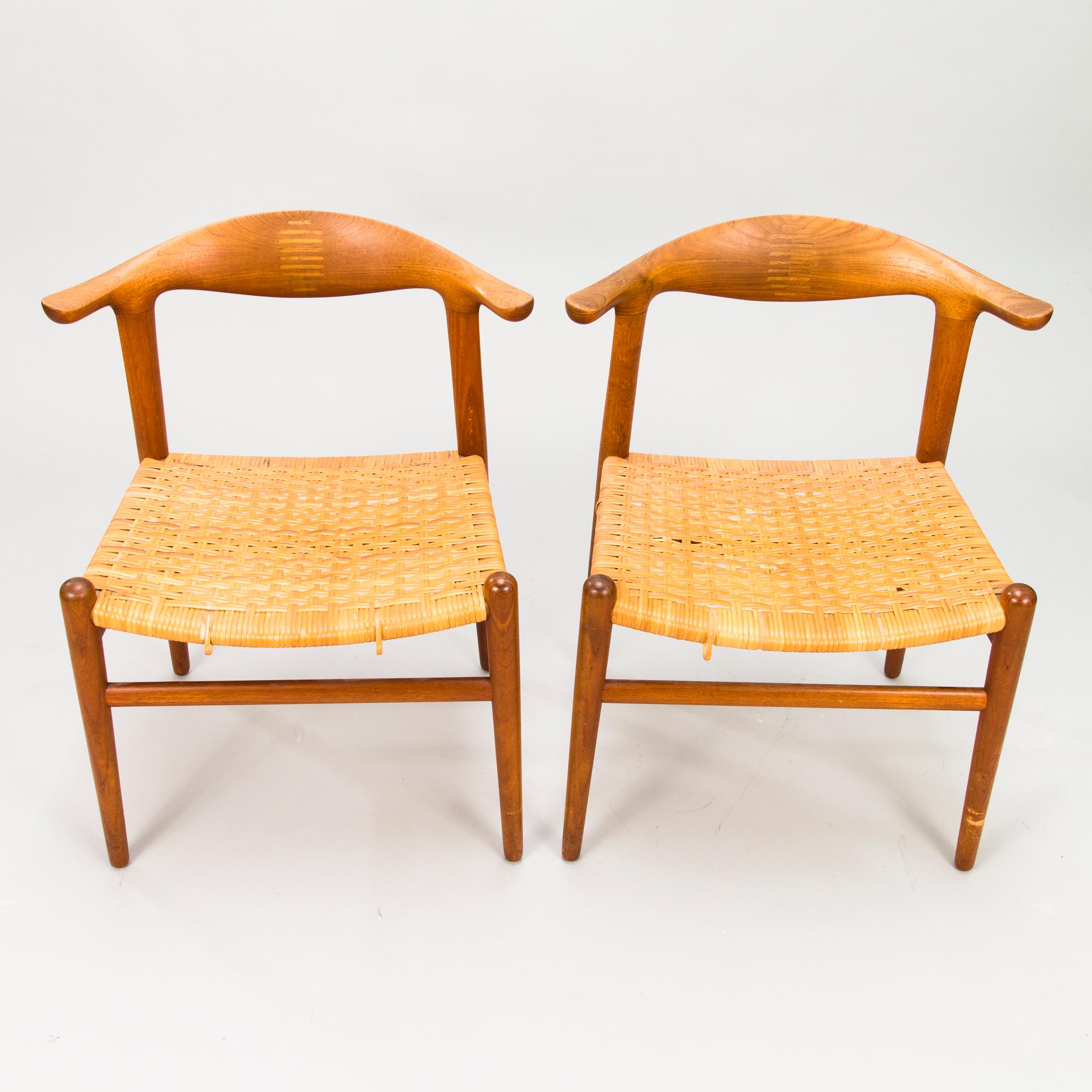 HANS J WEGNER, TUOLEJA, 5 kpl, "Cowhorn Chair", malli JH-505, Johannes Hansen, Tanska 1950-60. Malli muotoiltu 1952.