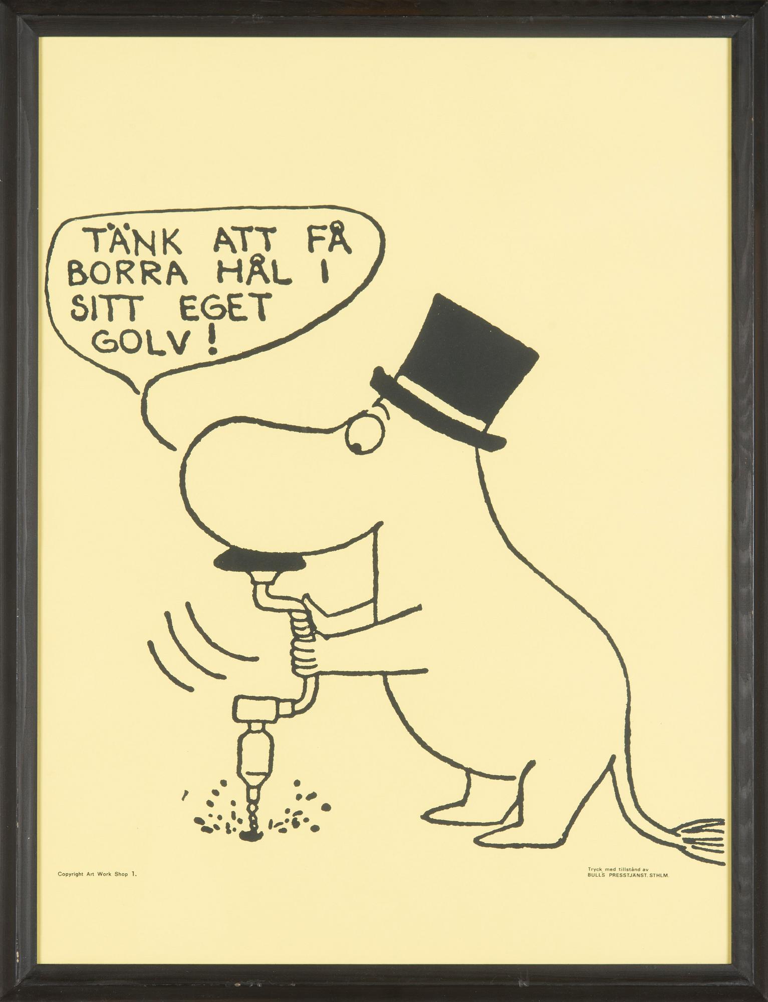 Tove Jansson, Poster, Moomin, Bull's Presstjänst, Art Work Shop, 1960s.