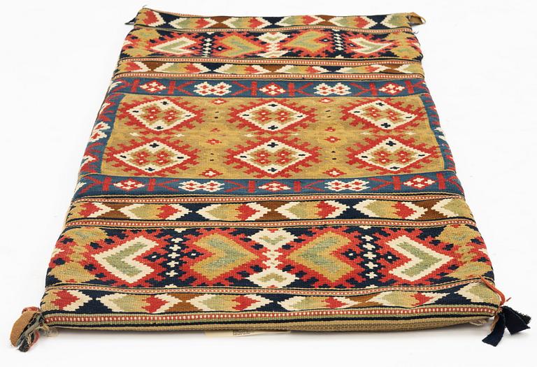 A carriage cushion, flat weave, Ingelstad district, Scania, mid-19th century.