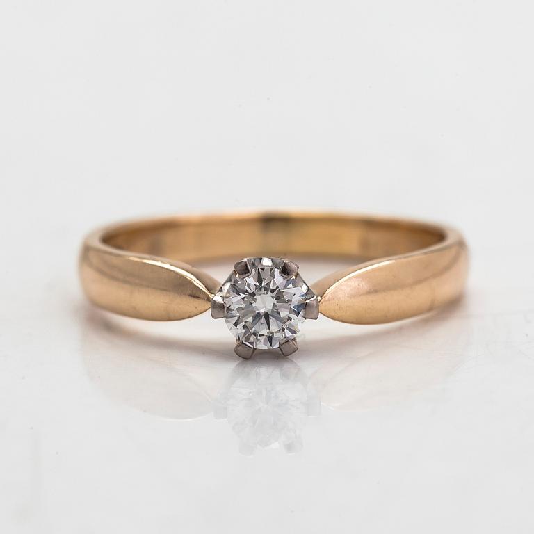 Ring, 14K guld, briljantslipad diamant ca 0.30 ct, Finska stämplar, 2008.