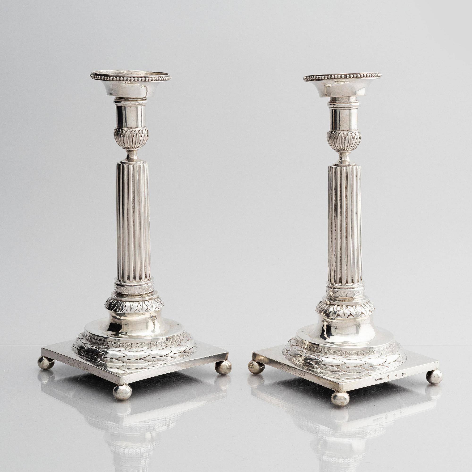 A pair of Swedish 18th century silver candelsticks, marks of Pehr Zethelius, Stockholm 1797.