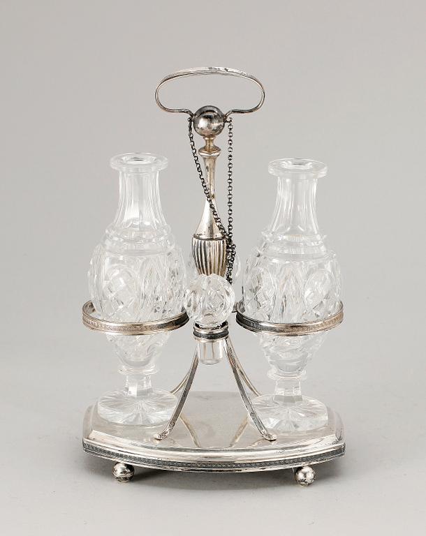 BORDSSTÄLL, silver, glas, Nederländerna, 1800-tal. Silvervikt ca 450 gram.