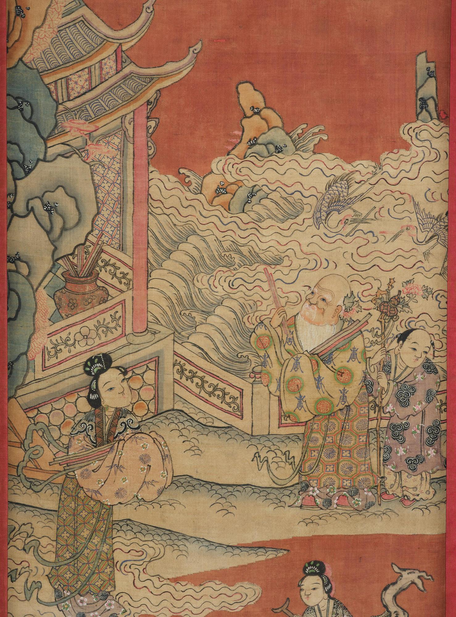 A set of four kesi panels depicting Xiwangmu and the daoist Immortals, late Qing dynasty.