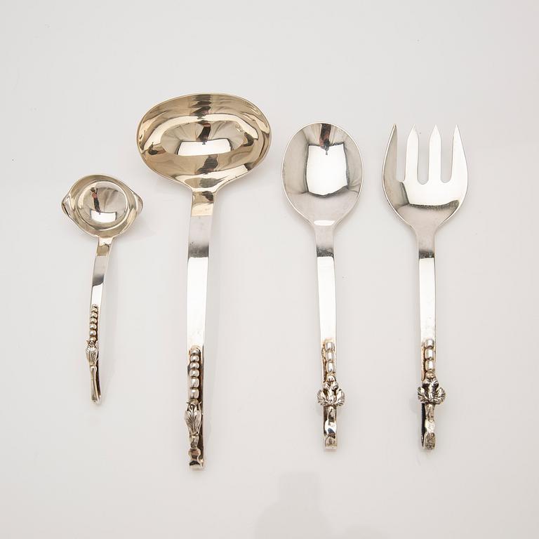 Serving utensils, 4 pcs, sterling silver, Mexico.