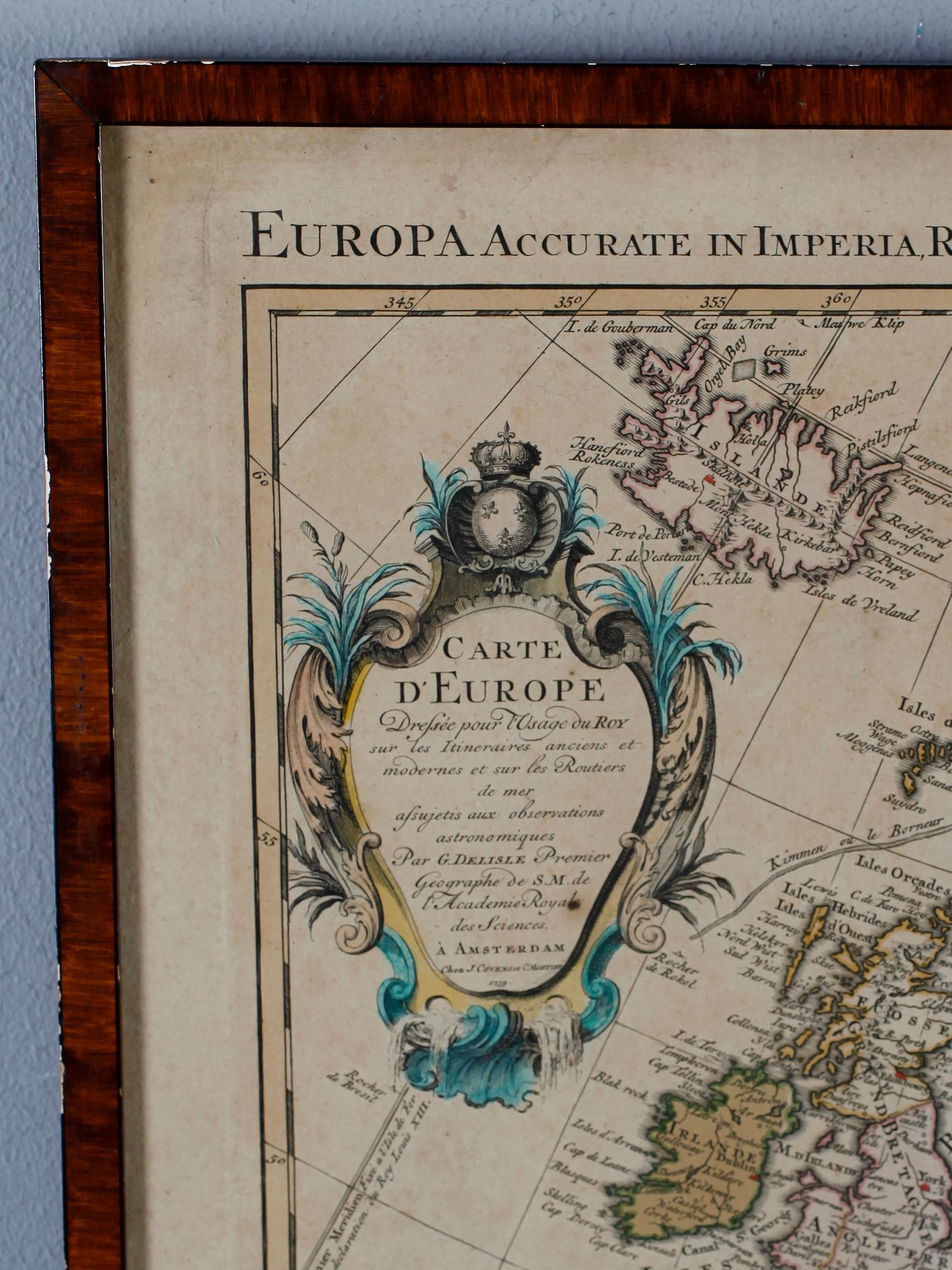 KARTA, kopparstick, "Carte d`Europe", Chez J. Covens et C. Mortier, daterad 1739.