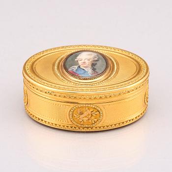A Royal presentation gold box by Matthieu Philippe, Paris 1776-77, miniature of Gustaf III by Johan Georg Henrichsen.