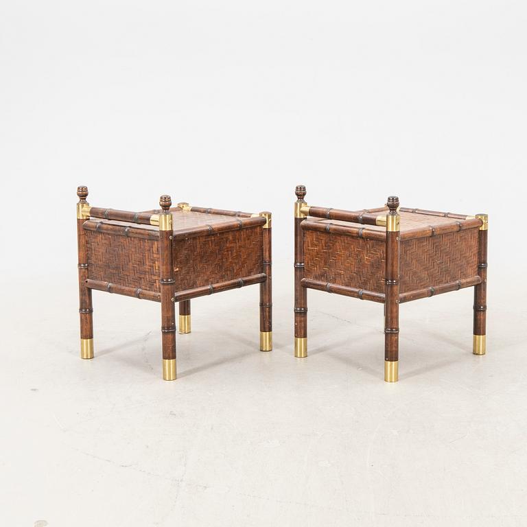 A pair of stained bamboo 1970s bedside tables.
