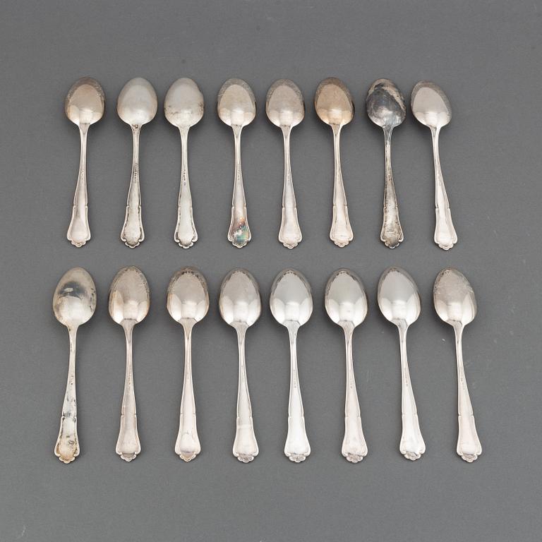 16 silver spoons, model "Saga", Skandia, and Hultman A/B J L, 1940's-50's.