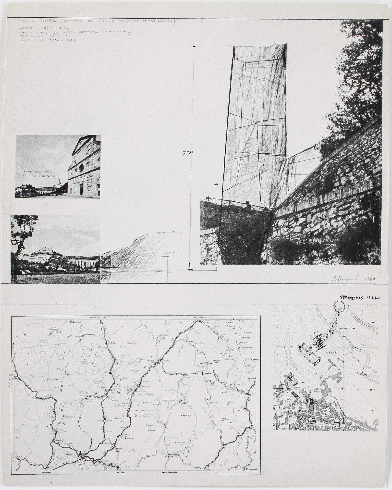 CHRISTO, offsettryck, 9 st, "Packed Tower, Spoleto, Italy 1968.".