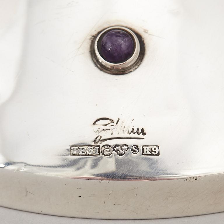 TAGE GÖTHLIN, a apir of silver and amethyst candlesticks, Tesi, Gothenburg 1960-61.
