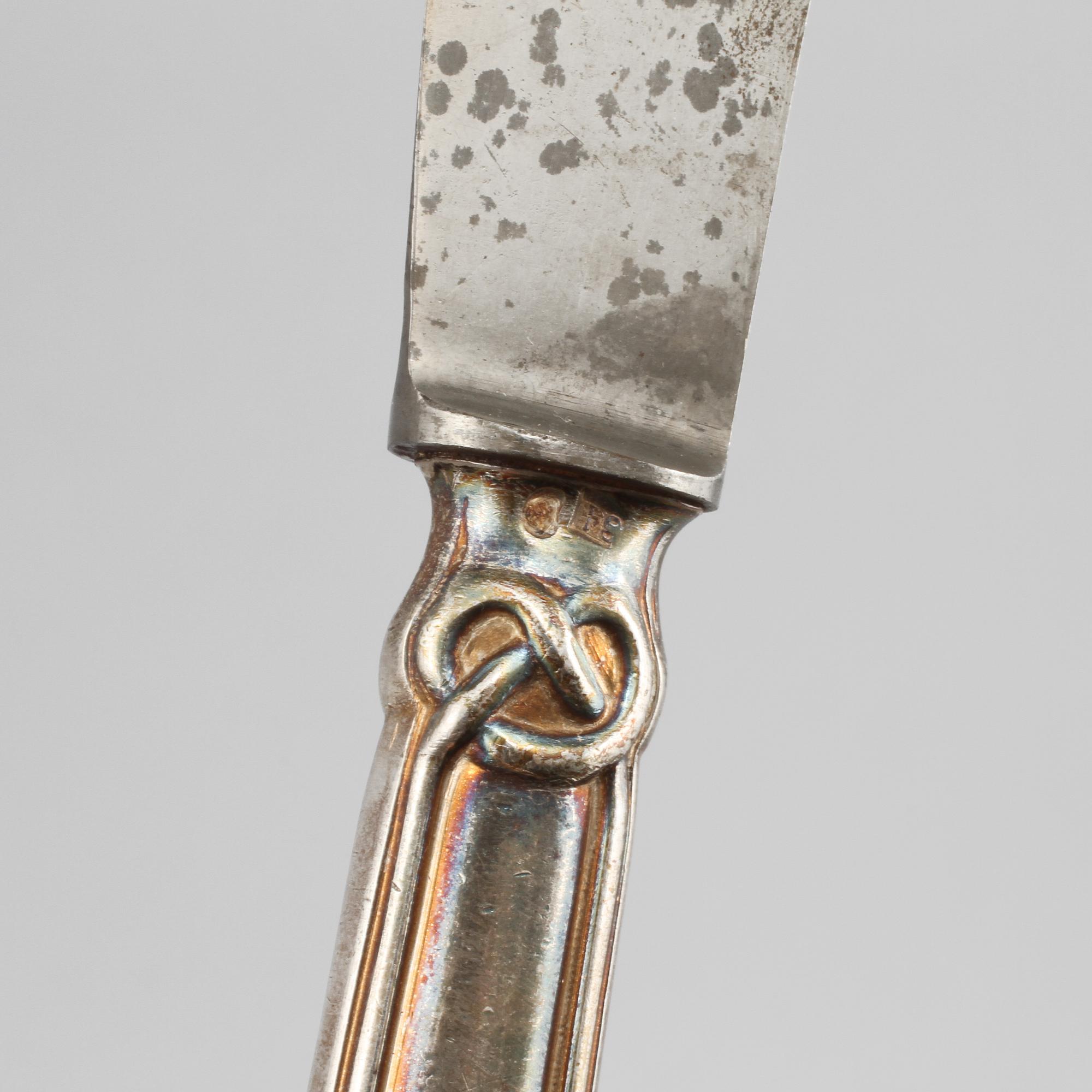 MATKNIVAR, 8 st, silver, kontrollmästarstämplade Dimitry Ilyich Tverskoy,S:t Petersburg, Ryssland, 1848, tot vikt 845g.