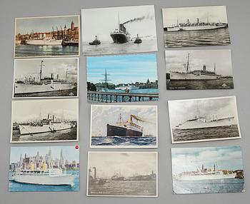Memorabilia from the Swedish American Line, meny folders and postcards, 20th century.