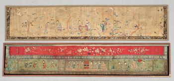 TEXTILFRAGMENT, 2 st, Kina, sen Qingdynasti.